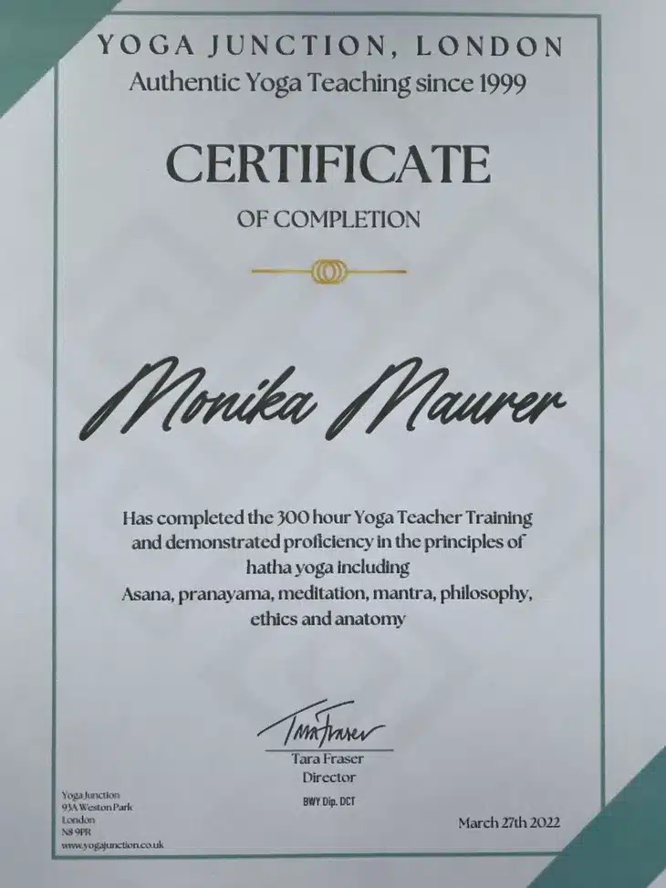 monika maurer yoga 300 hours certificate